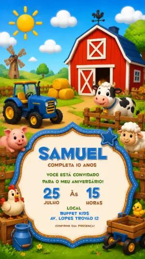 Convite de Aniversário Fazendinha Infantil para Editar