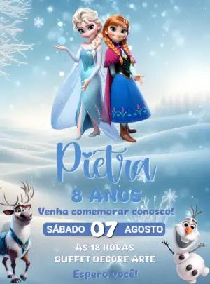 Convite Aniversário Frozen com Personagens para Editar Online