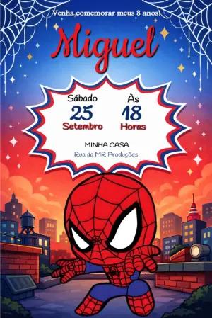 Convite de Aniversário Homem-Aranha Chibi para Editar