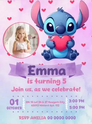 Cute Stitch Birthday Invitation with Photo | Editable Template