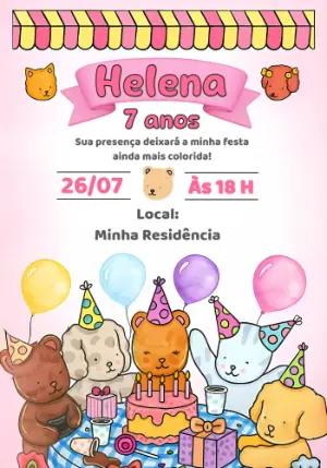 Convite Aniversário Animais Fofos Bobbie Goods para Editar