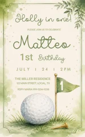 Golf First Birthday Invitation | Editable 'Hole in One' Template