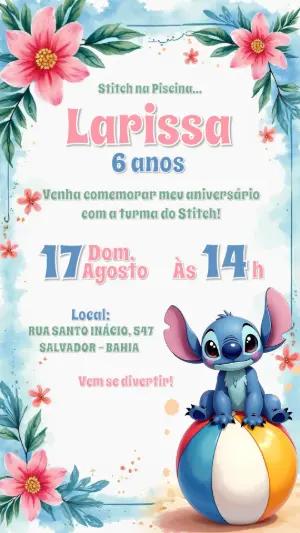 Convite Aniversário Stitch Pool Party para Editar Online