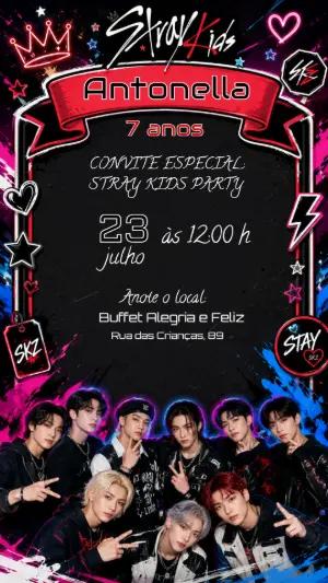 Convite de Aniversário Stray Kids K-Pop para Editar