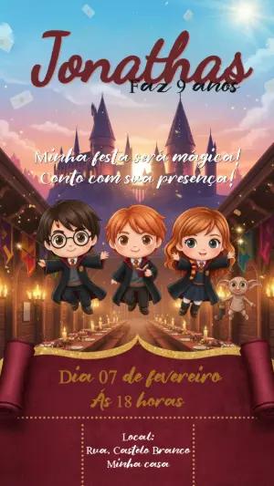 Convite Digital Tema Harry Potter para Aniversário Infantil Editável