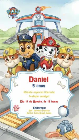 Convite de Aniversário Patrulha Canina com Filhotes para Editar