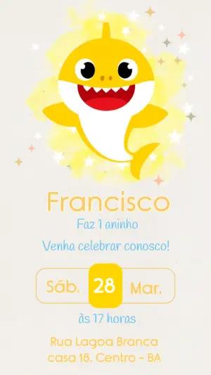 Convite Digital Infantil Baby Shark Amarelo Editável