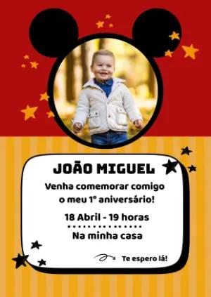 Convite de Aniversário Mickey Mouse com Foto Editável