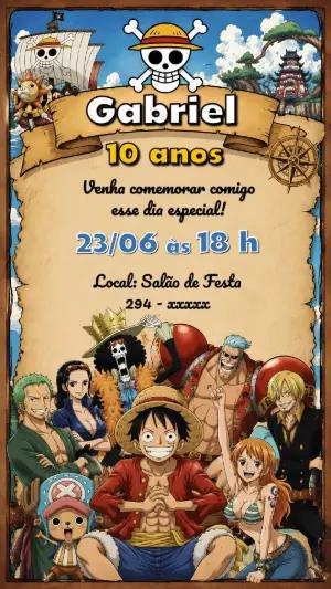 Convite de Aniversário One Piece Estilo Pirata para Editar