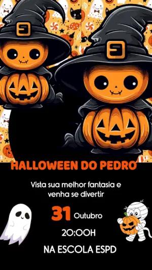 Convite de Halloween Infantil com Abóboras para Editar Online