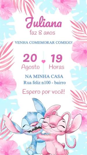 Convite Aniversário Stitch & Angel Tropical para Editar Online