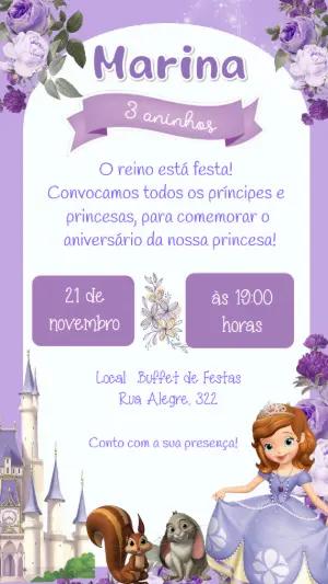 Convite de Aniversário Princesa Sofia Editável Online