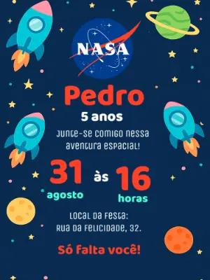 Convite Aniversário Tema Espaço Nasa para Editar Online