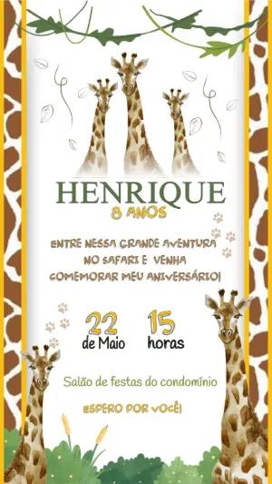 Convite Aniversário Safari Girafa para Editar Online