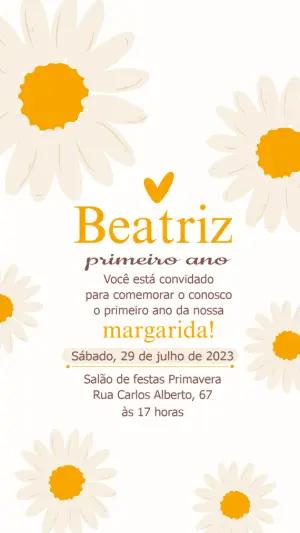 Convite de Aniversário Margarida Floral para Editar Online