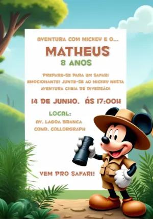 Convite de Aniversário Mickey Safari para Editar Online