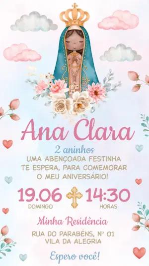 Convite Aniversário Infantil Nossa Senhora Aparecida Editável