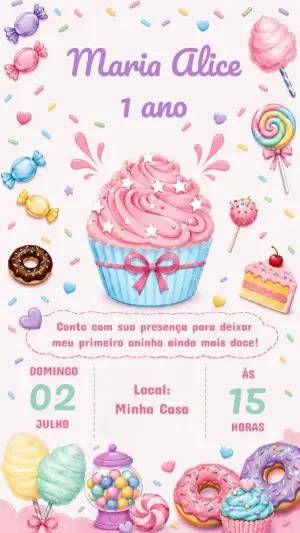 Convite Editável Aniversário Tema Doceria e Confeitaria