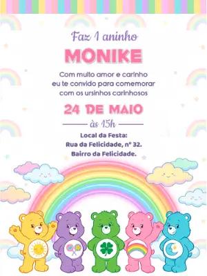 Convite de Aniversário Ursinhos Carinhosos Colorido para Editar