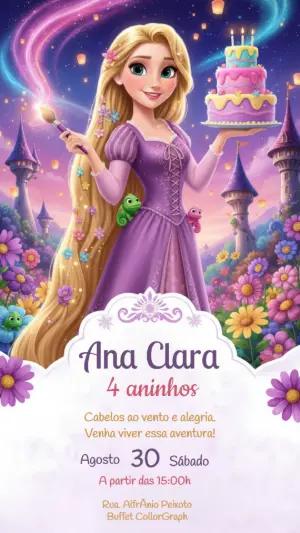 Convite Digital Festa Rapunzel Mágico Editável