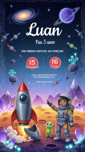Convite Aniversário Infantil Astronauta Editável Online