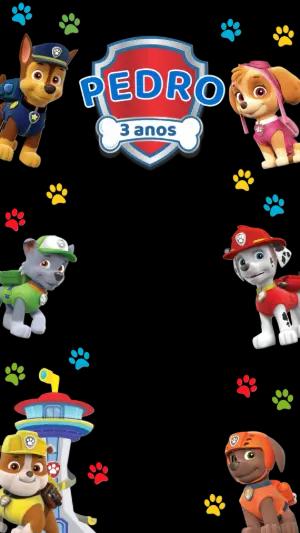 Moldura Aniversário Patrulha Canina com Personagens para Editar