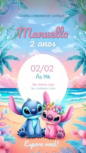 Convite de Aniversário Stitch e Angel para Editar Online