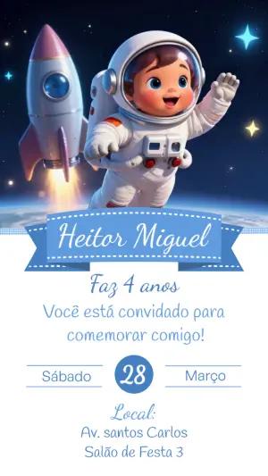 Convite de Aniversário Astronauta Infantil para Editar