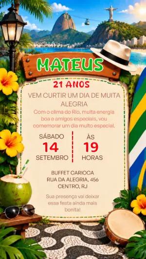 Convite de Aniversário Tema Rio de Janeiro para Editar Online