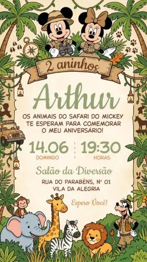 Convite de Aniversário Mickey Safari Infantil Editável