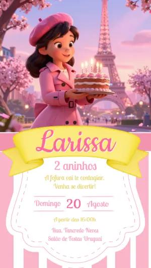 Convite de Aniversário Paris Rosa Fofo para Editar
