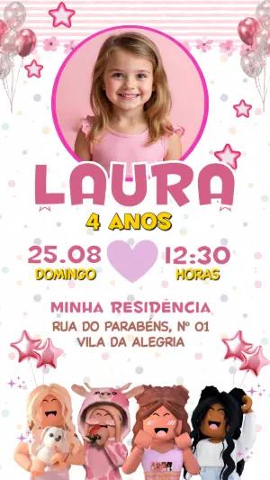 Convite de Aniversário Roblox Menina com Foto Editável