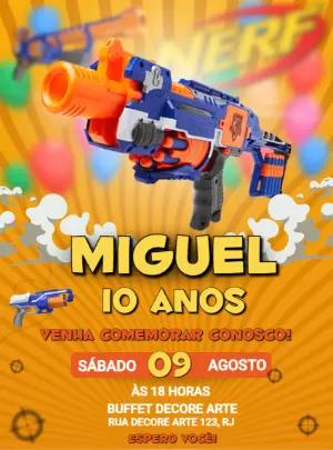 Convite de Aniversário Nerf Editável para Festa de Ação