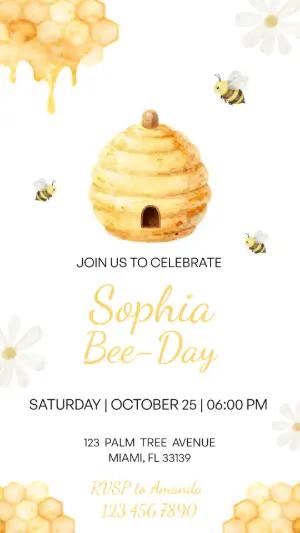 Cute Bee Day Birthday Invitation Editable Template