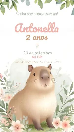 Convite Aniversário Capivara Aquarela para Editar Online