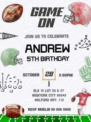 Game On! Football Birthday Invite - Digital Editable Template