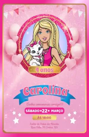 Convite de Aniversário Barbie com Glitter Editável