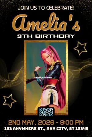 Animated K-Pop Demon Hunter Birthday Video Invitation to Edit