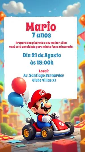 Convite de Aniversário Mario Kart para Editar Online