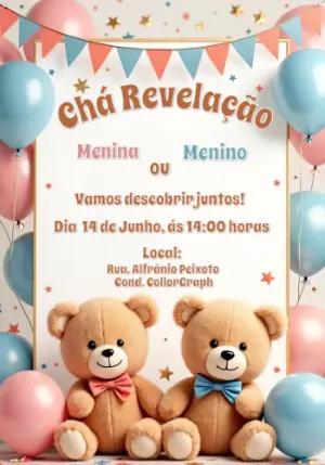 Convite Chá Revelação Ursinhos para Editar Online