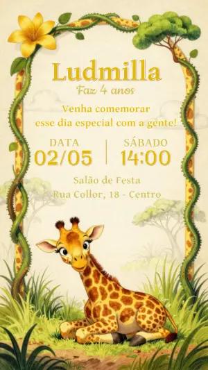 Convite de Aniversário Infantil Girafa Fofa Editável