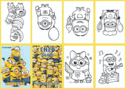 Modelo Editável de Livrinho de Colorir Minions para Festa