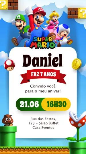 Convite Animado Super Mario: Vídeo de Aniversário para Editar