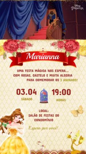 Convite Animado A Bela e a Fera para Aniversário Editável
