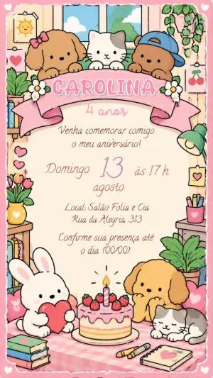 Convite de Aniversário Infantil Estilo Bobbie Goods para Editar