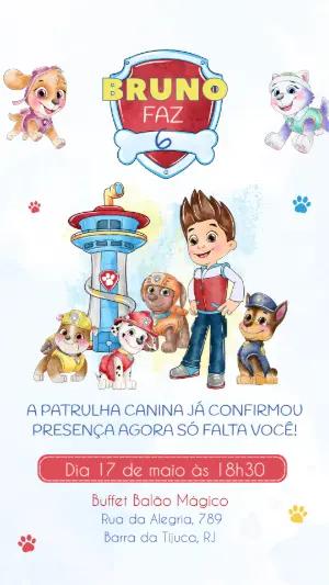 Convite de Aniversário Patrulha Canina Colorido para Editar