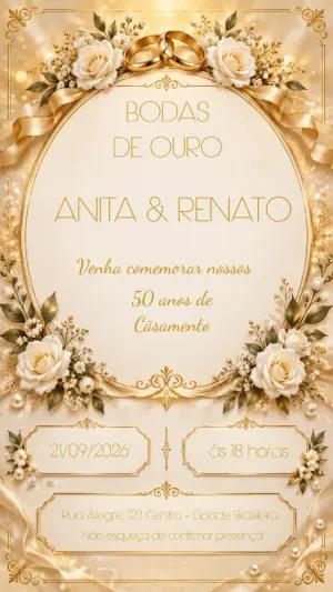 Convite Digital Bodas de Ouro 50 Anos Elegante para Editar