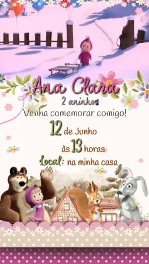 Convite Animado Aniversário Masha e o Urso para Editar Online