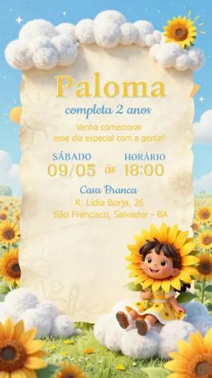 Convite de Aniversário Infantil Girassol Fofo Editável