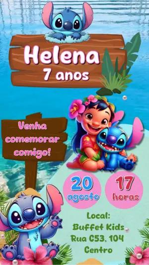 Convite Animado Lilo e Stitch Tropical para Aniversário